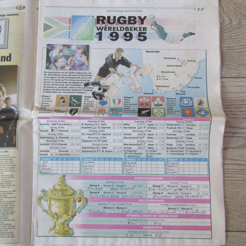Burger / Beeld / Volksblad bylae - Rugby Wereldbeker 1995
