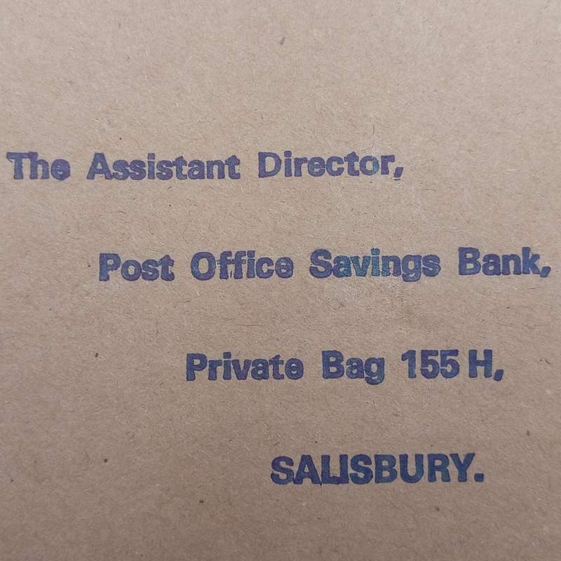 Return pre -addressed Post office savings bank Salisbury Rhodesia envelop