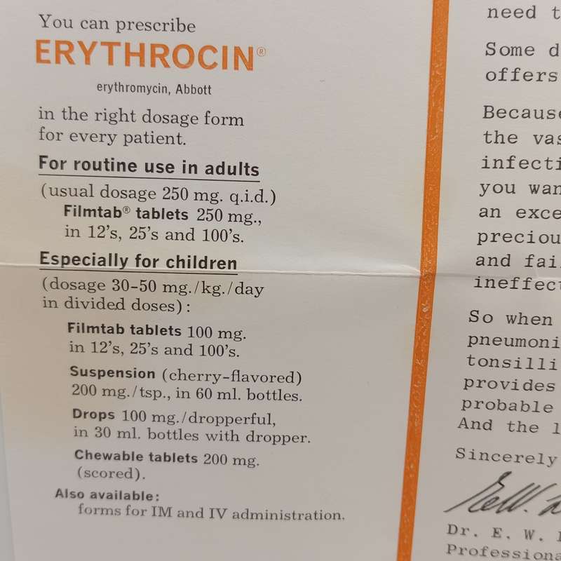 Abbott Laboratories Erythrocin  leaflet posted in 1968 from Mauritius to Johannesburg