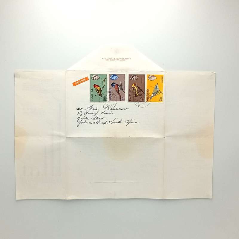 Abbott Laboratories Erythrocin  leaflet posted in 1968 from Mauritius to Johannesburg