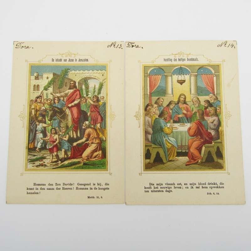 Set of 20 Antique Christian cards - Birth of Jesus to ascention to heaven