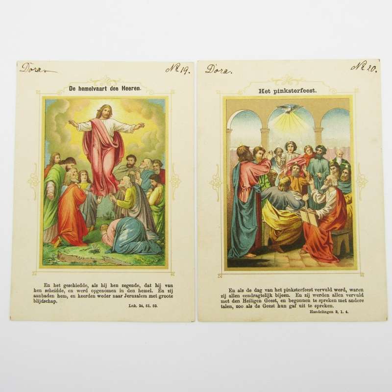 Set of 20 Antique Christian cards - Birth of Jesus to ascention to heaven