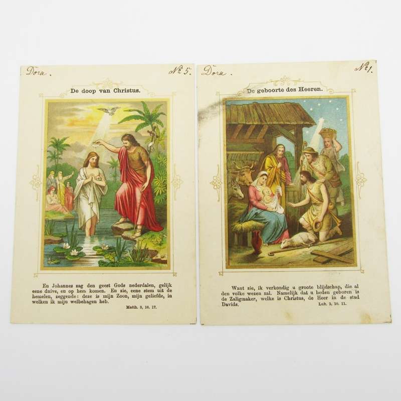 Set of 20 Antique Christian cards - Birth of Jesus to ascention to heaven