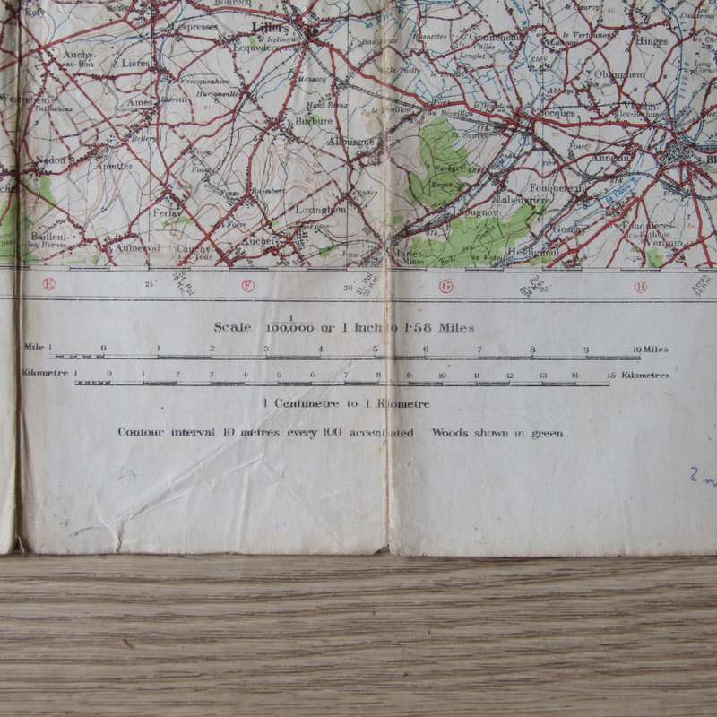 WW1 Hazebrouch Belgium large material map scale 1 : 100 000 YPRES area - official use military map