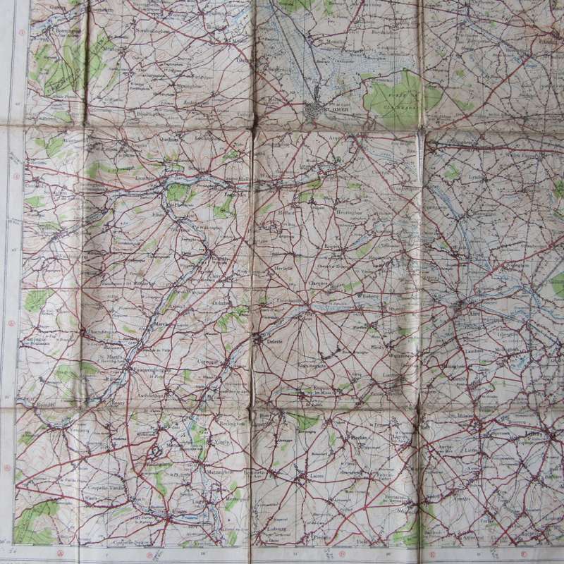 WW1 Hazebrouch Belgium large material map scale 1 : 100 000 YPRES area - official use military map