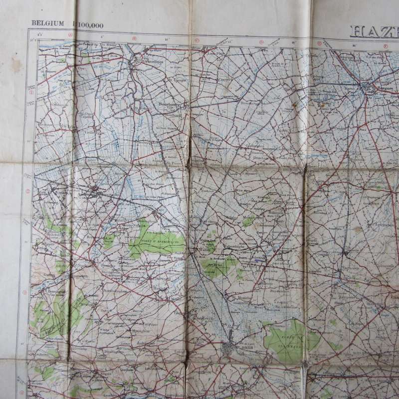 WW1 Hazebrouch Belgium large material map scale 1 : 100 000 YPRES area - official use military map