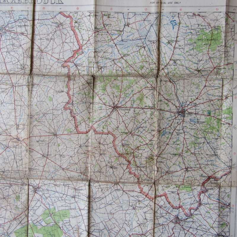 WW1 Hazebrouch Belgium large material map scale 1 : 100 000 YPRES area - official use military map