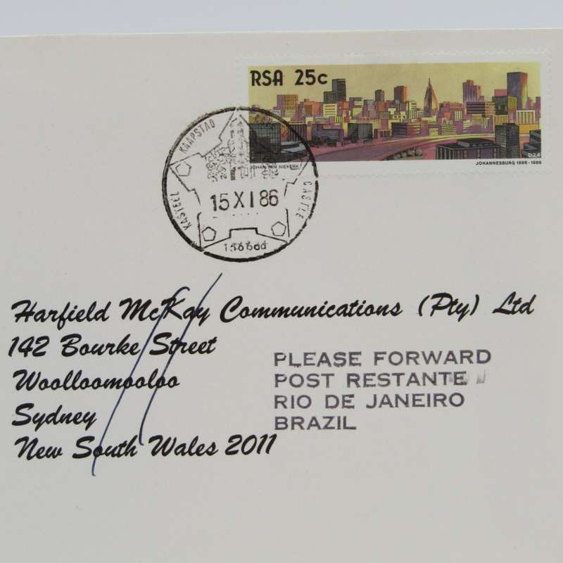 Sailing shop mail 1986 Carried from Cape Town to Sydney by Yacht Stabilo Boss and redirected to Rio