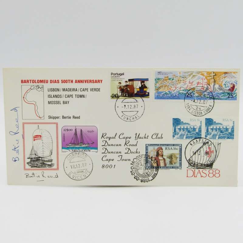 Dias 1988 Cover with Portuguese, Cape Verde and South Africa stamps - carried by Yacht