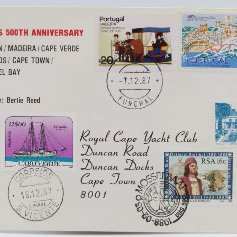 Dias 1988 Cover with Portuguese, Cape Verde and South Africa stamps - carried by Yacht