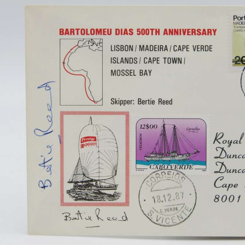 Dias 1988 Cover with Portuguese, Cape Verde and South Africa stamps - carried by Yacht