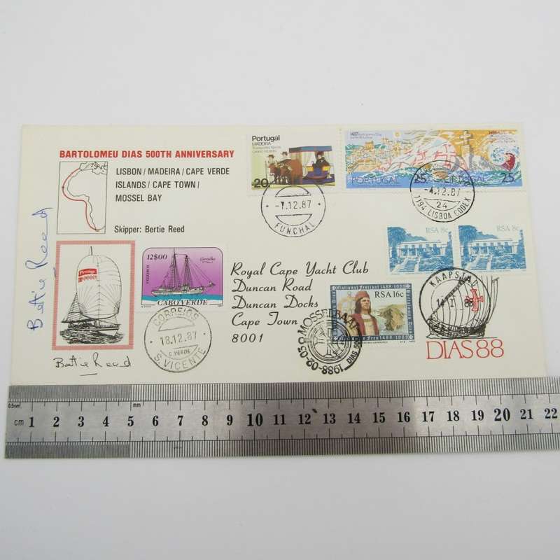 Dias 1988 Cover with Portuguese, Cape Verde and South Africa stamps - carried by Yacht