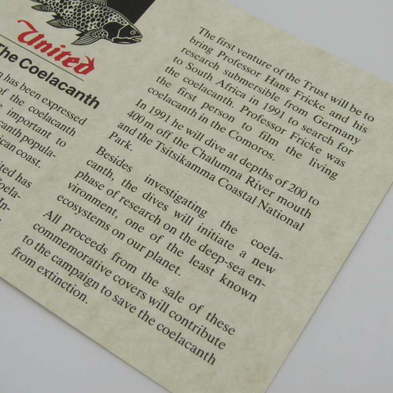 Internasional Coelacanths Trust cover signed by connected Persons on inner card