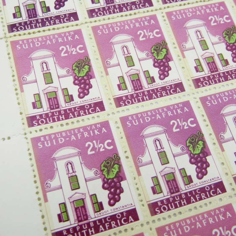 South Africa 2 1/2 Groot Constania stamps block of 20 with top row darker shade plus other variables