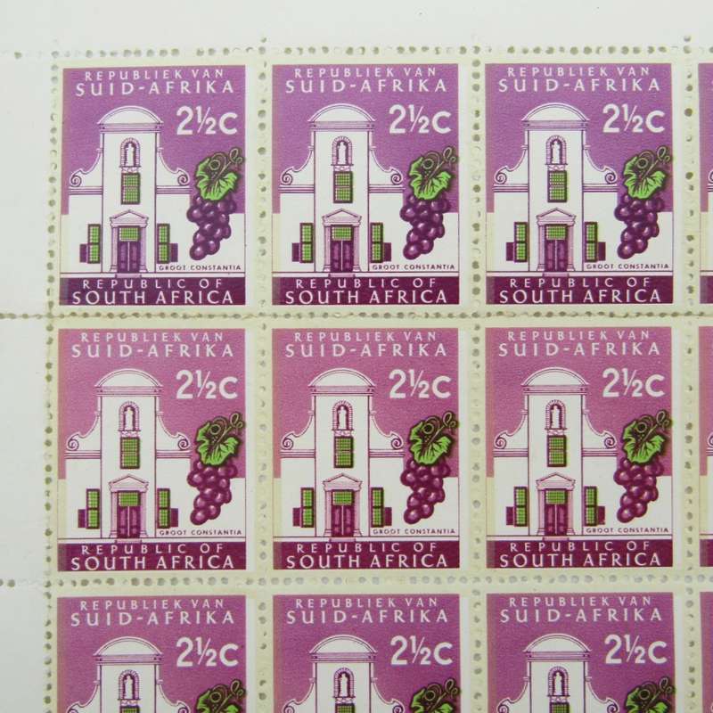 South Africa 2 1/2 Groot Constania stamps block of 20 with top row darker shade plus other variables