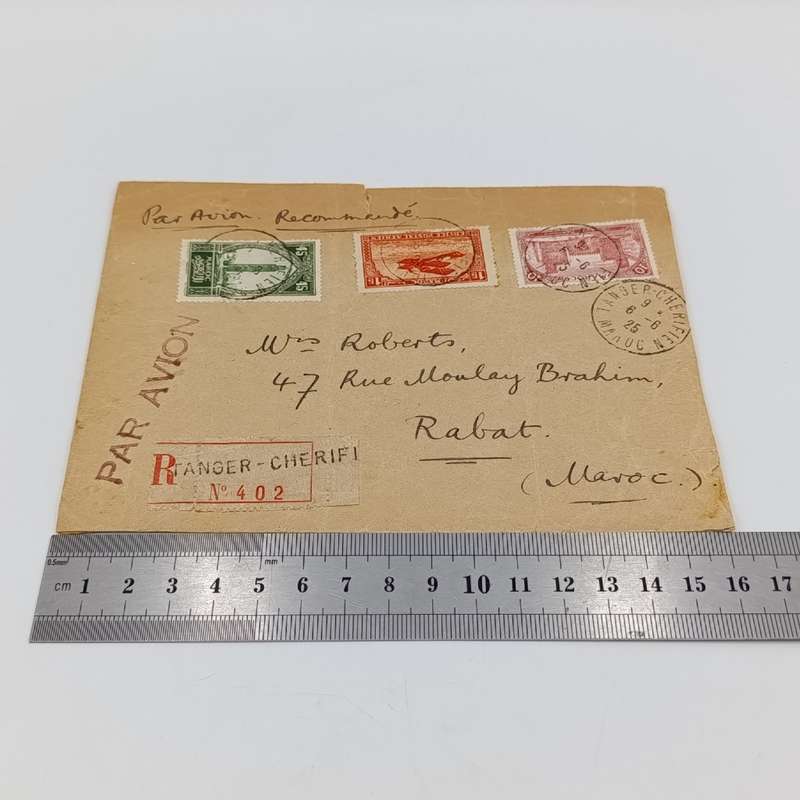 Internal Registered Morocco cover to Tangier to Rabat June 1925 with 3 Morocco stamps