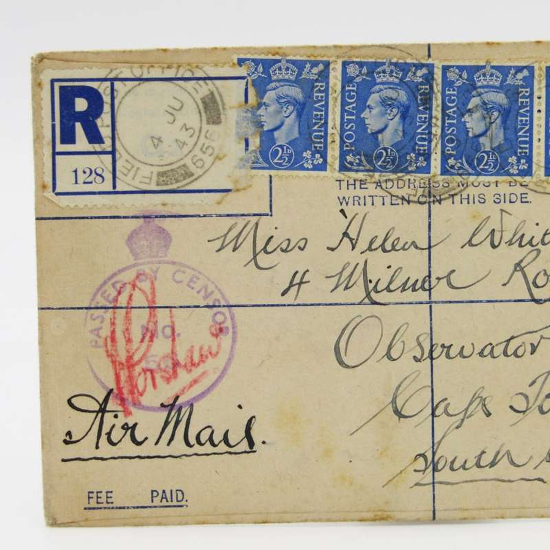 WW2 Field Post Office 655 letter to Cape Town, South Africa with pre printed 3 pence stamp