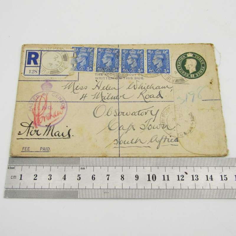 WW2 Field Post Office 655 letter to Cape Town, South Africa with pre printed 3 pence stamp
