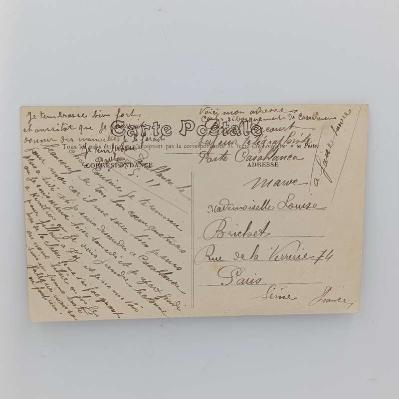 Postcard Casablanca to Paris with 1c Morocco stamp overstamped 1 centimo