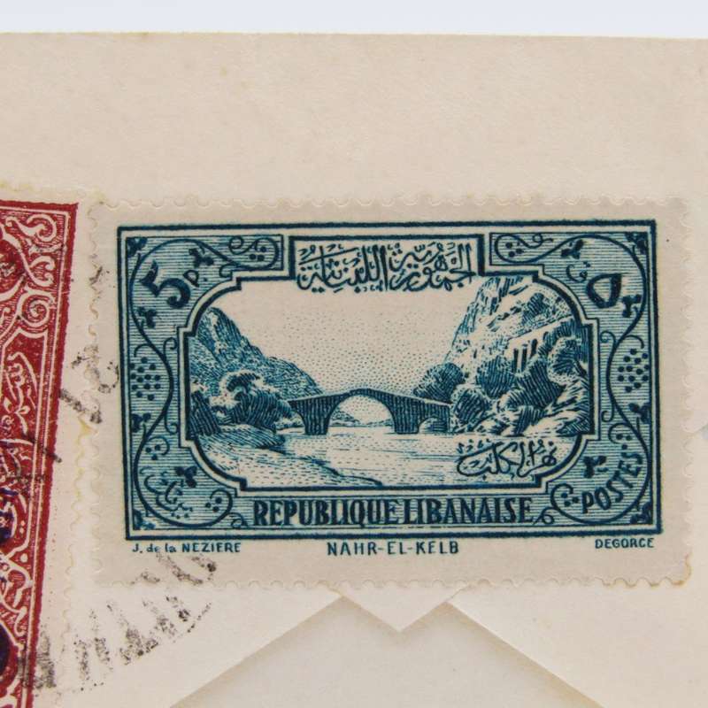 Small cover Lebanon to Cape Town with 2 cancelled Lebanese stamps on the back 1940