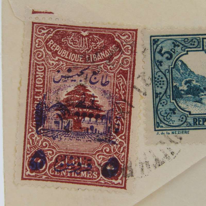 Small cover Lebanon to Cape Town with 2 cancelled Lebanese stamps on the back 1940
