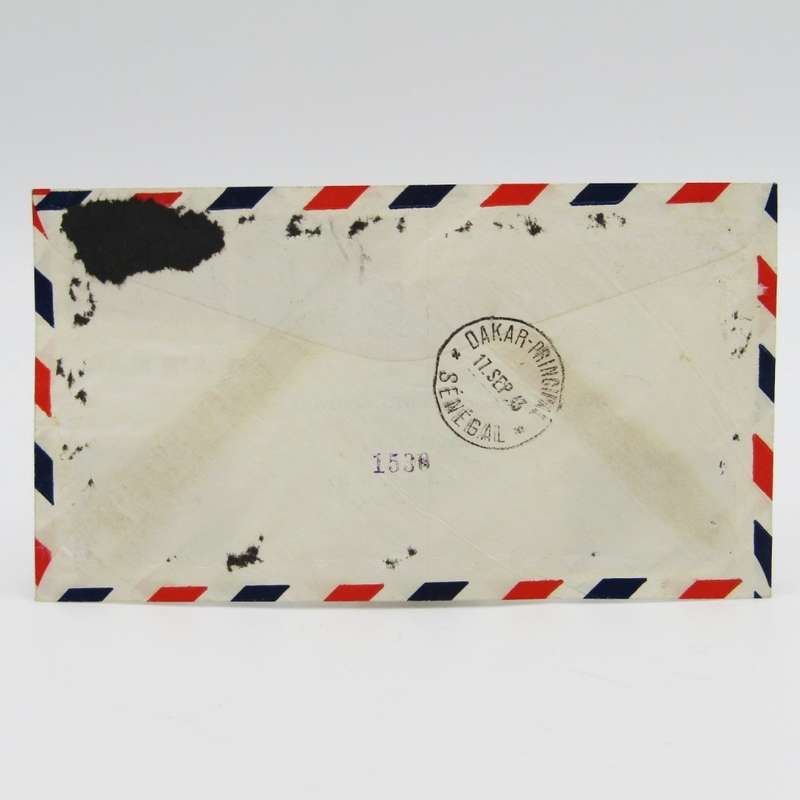 WW2 Maritime Airmail 15 September 1943 Liberia to Dakar, Senegal with 4 Liberia stamps