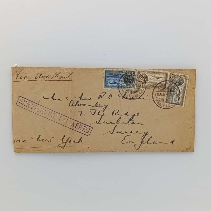 1931 Airmail cover from Mexico to England with 3 Mexican stamps cancelled 15 May 1931