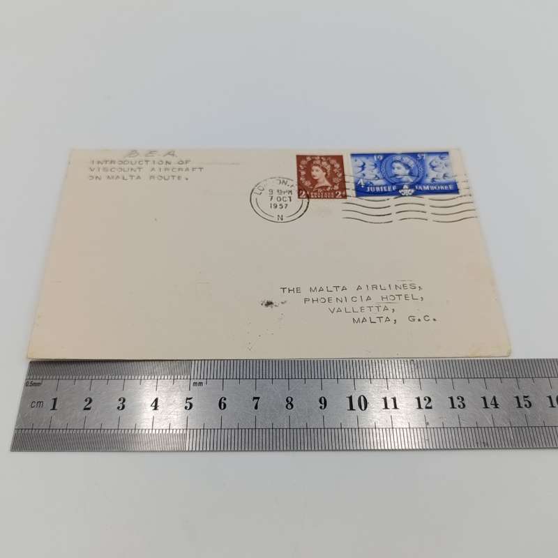 Flight cover for the first viscount flight England to Malta 7 October 1957 with 2 English stamps