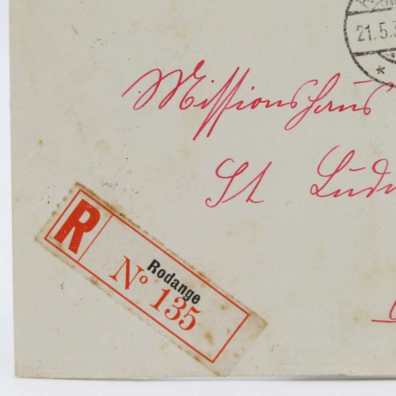 Cover posted in Rodange - registered to Saint Louis - Luxembourg to France posted 1930
