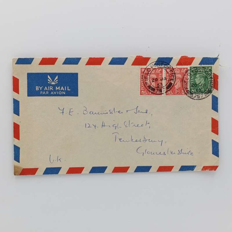 Postal Cover from Filed Post office Malta to Gloucestershire, England with 3 English stamps