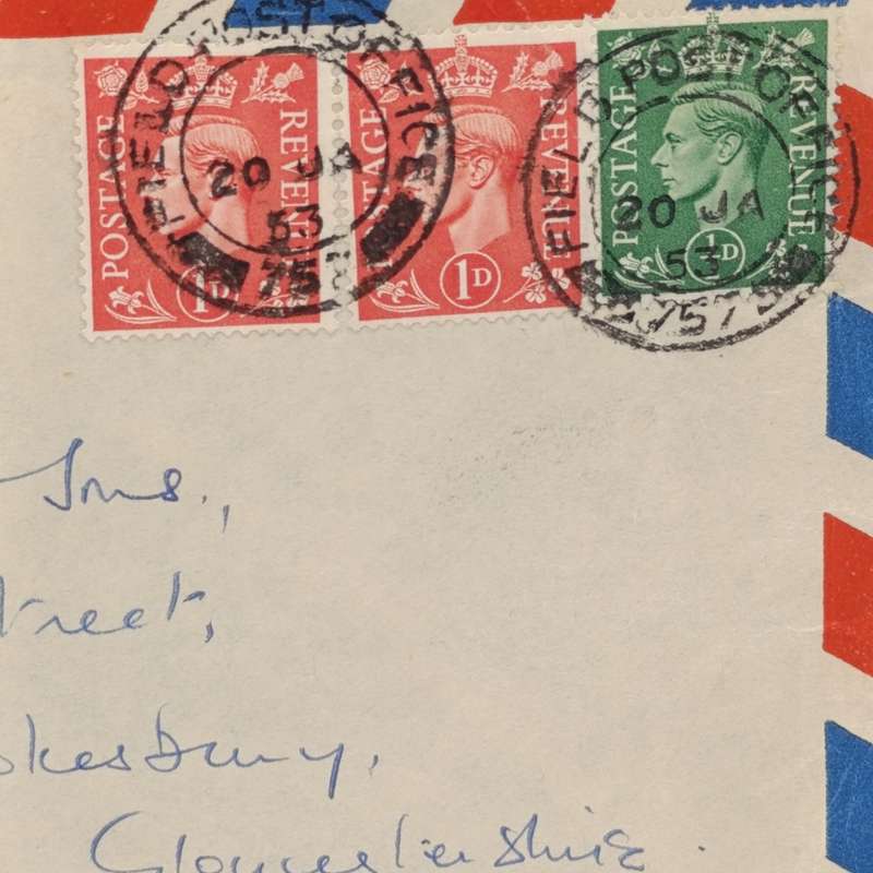 Postal Cover from Filed Post office Malta to Gloucestershire, England with 3 English stamps