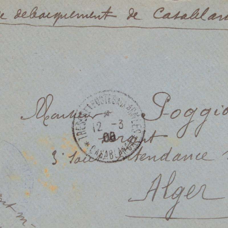 1908 Military campaign cover Casablanca to Alger - backstamped recieving cancel Alger