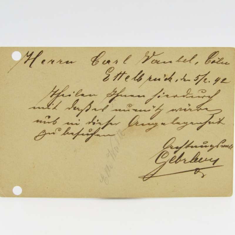 1892 Postcard with pre printed 10 cent Luxembourg stamp sent to Koln - 2 punch holes
