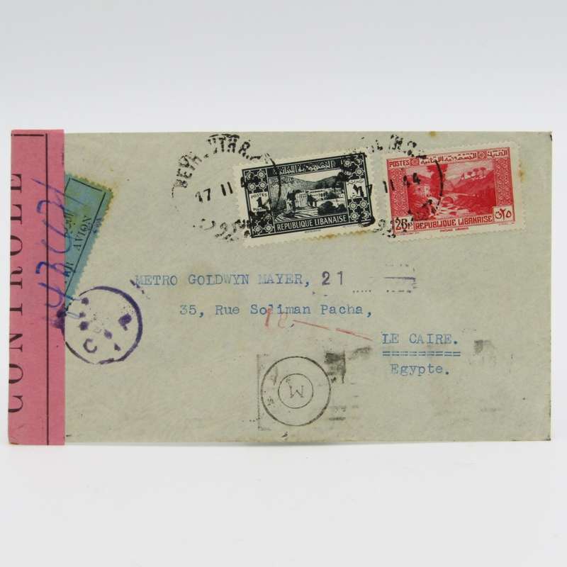 Lebanon censored cover posted 1944 with 2 Lebanese stamps