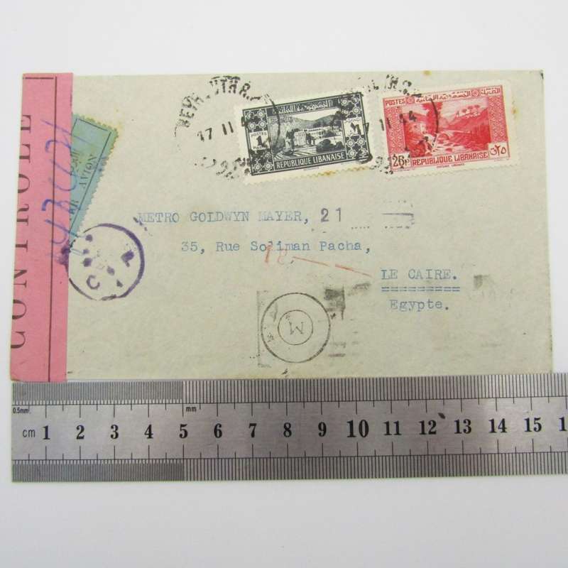 Lebanon censored cover posted 1944 with 2 Lebanese stamps