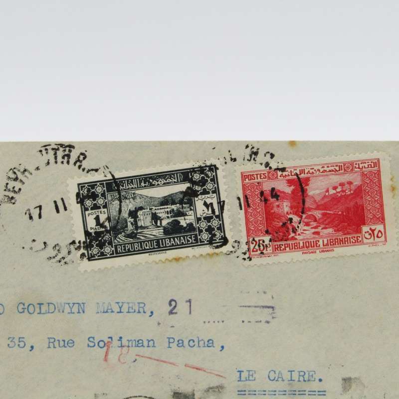 Lebanon censored cover posted 1944 with 2 Lebanese stamps