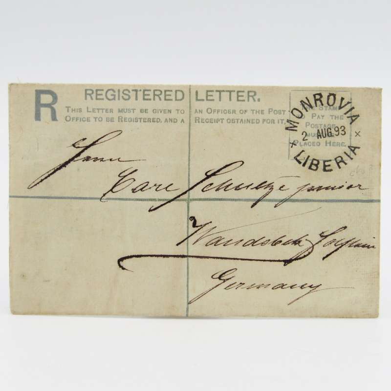 Registered letter from Monrovia , Liberia with 10 cents registration printing on the back