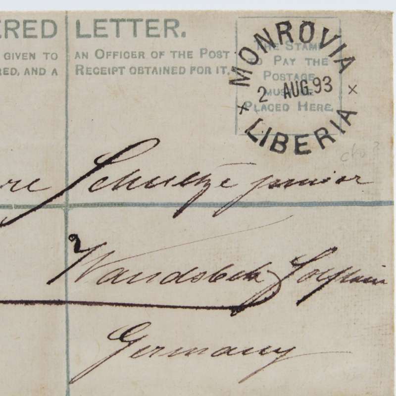 Registered letter from Monrovia , Liberia with 10 cents registration printing on the back