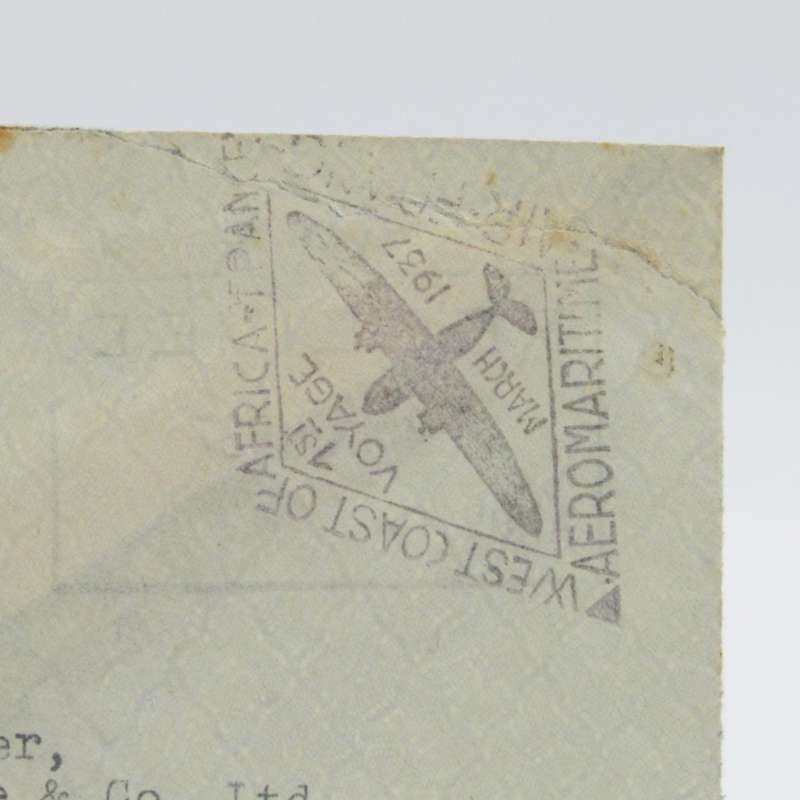Airmail cover - first direct airmail Monrovia Liberia to Paris with 6 Liberia triangular stamps