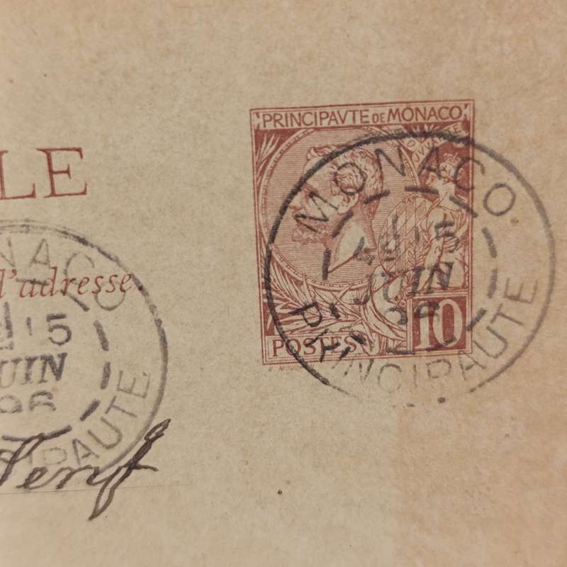 1896 Postcard sent from Monaco to Leipzig, Germany with pre printed postage stamp