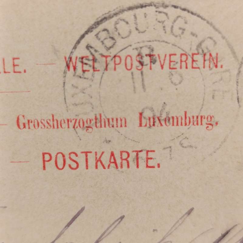 1894 Postcard sent from Luxemburg to Koln, Germany ( Ehrenfeld )