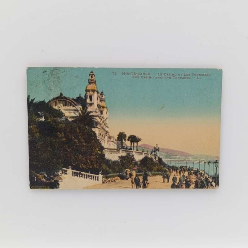 1924 Postcard sent from Monaco to Hotel Byron Lausanne, Switzerland with 45 cent overstamped stamp