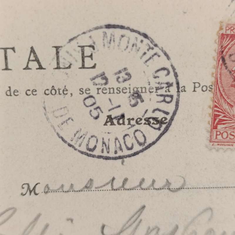 Monaco postcard sent to Lady Grey - Cape of Good Hope with Monaco 10 cent stamp cancelled 1905