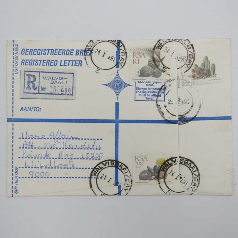 Registered letter sent from Walvis Bay on 2 Jan 1991 - Namibia became independent on 21 March 1990