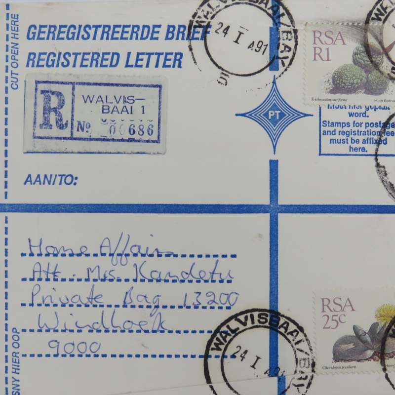 Registered letter sent from Walvis Bay on 2 Jan 1991 - Namibia became independent on 21 March 1990
