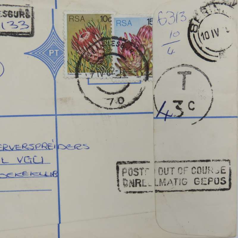 Registered cover posted from Johannesburg to springs with 2 protea stamps