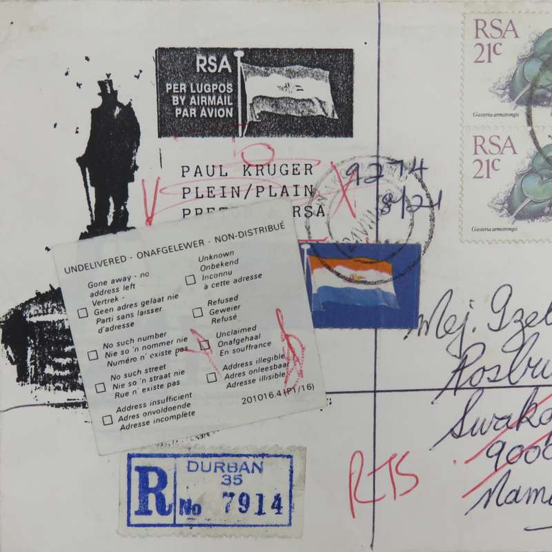 Letter on Paul Kruger Plein Stationary set from Durban to Swakopmund and returned to sender in Brits