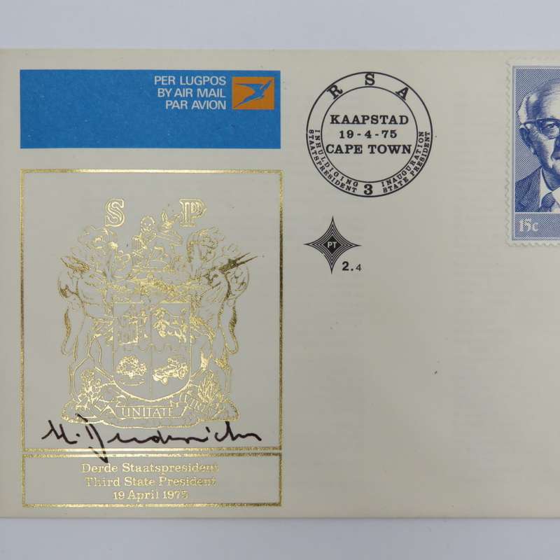 1975 Cover no 2.4 - minister Diedericks , signed by him (state president)