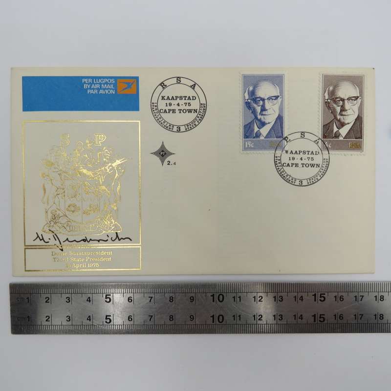 1975 Cover no 2.4 - minister Diedericks , signed by him (state president)