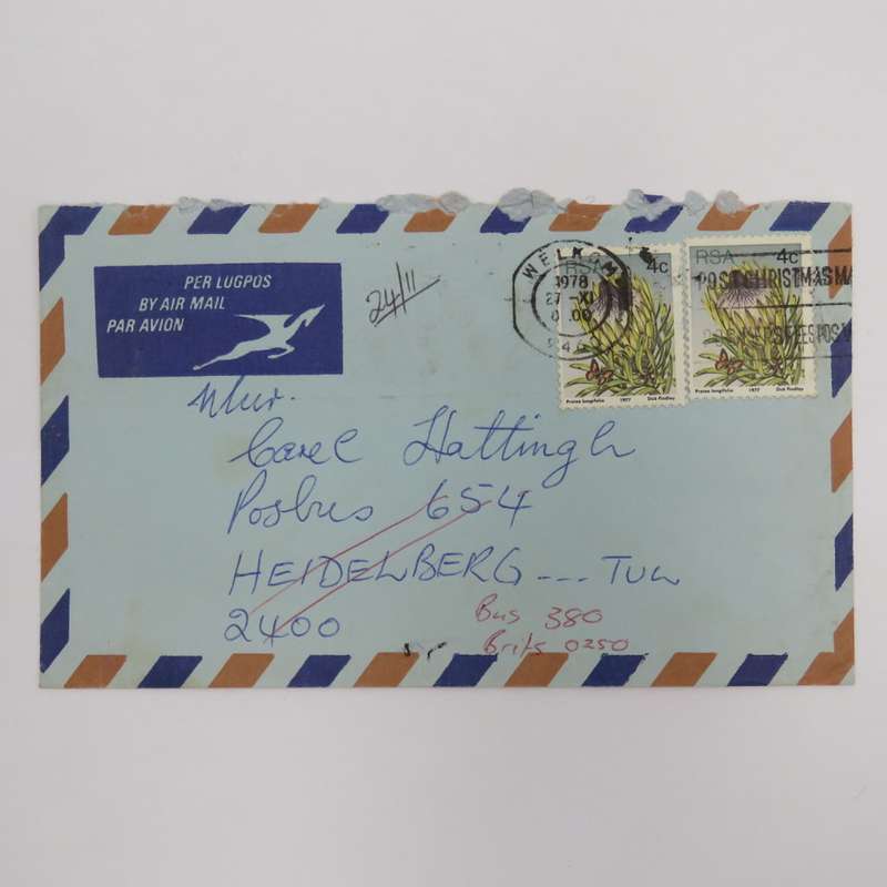 Postal cover from Welkom to Heidelberg Tvl on 27-11-1978 with 2 stamps printed off-center